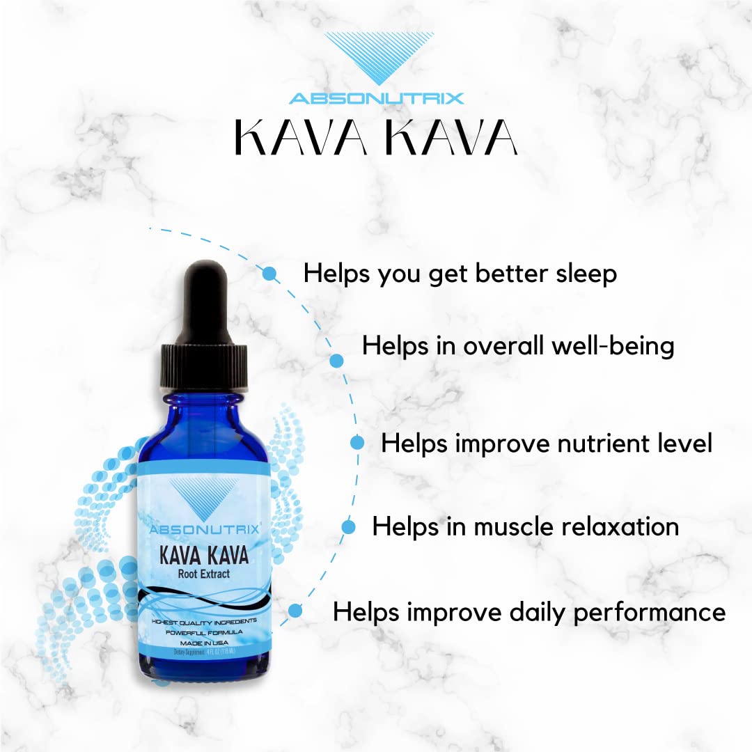 Absonutrix Kava Kava Root Extract Liquid Form 590 mg per serving 4 Oz, Made in USA, Quick Absorption, Quality Potent Ingredients, Non-GMO, GMP Certified Facility, Cruelty-Free Products