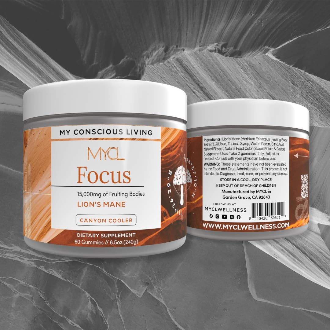 Lion’s Mane Mushroom Gummies for Focus, Memory & Clarity | 500mg Fruiting Body Extract per Serving | Brain Health & Cognitive Support | Organic, Vegan, Gluten-Free | Canyon Cooler Flavor | 30 Servings