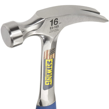 ESTWING Hammer - 16 oz Straight Rip Claw with Smooth Face & Shock Reduction Grip - E3-16S