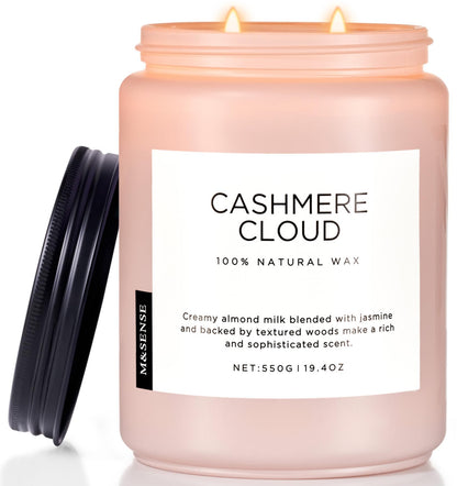 M&SENSE Creamy Almond Milk Scented Candles, 19.4oz 110 Hour Long Lasting 2 Wick Organic Natural Soy Wax in Glass Jar Candle for Bedroom Kitchen Home Decor, Housewarming Gifts for Family Friends
