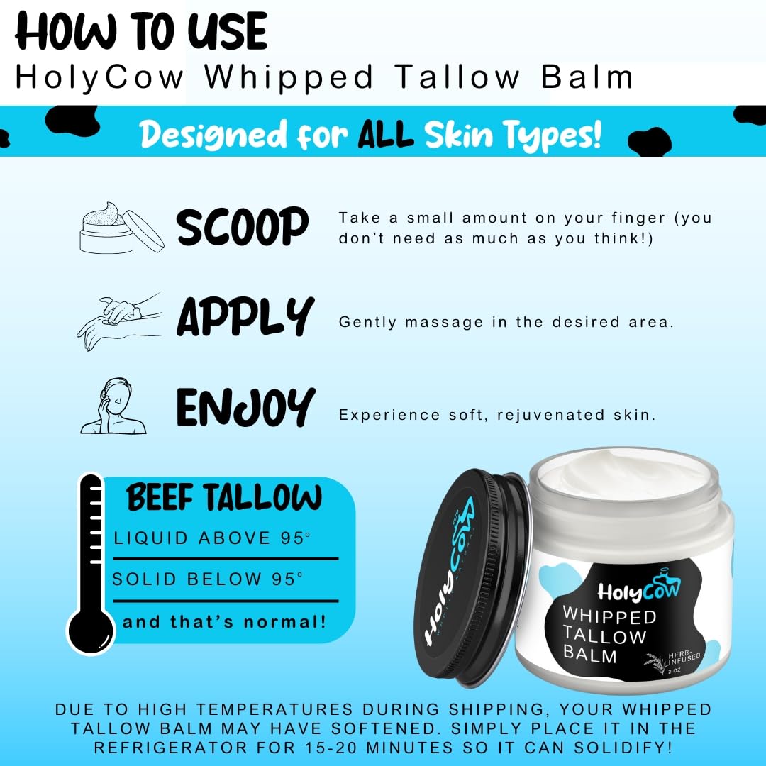 Beef Tallow For Skin - Whipped Tallow Balm with Organic Jojoba Oil (Unscented/Herb-Infused), Grass Fed Beef Tallow Face Moisturizer for Eczema, Baby, Lip Balm - Lotion For Extremely Dry Skin