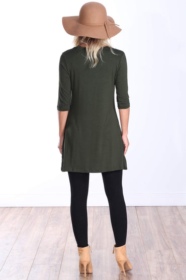 Popana Womens 3/4 Sleeve Tunic Top with Pockets for Leggings Made in USA Olive