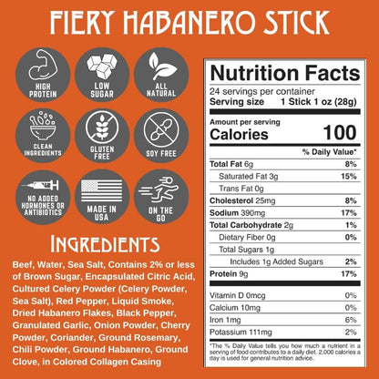 Righteous Felon Meat Sticks | 100% Beef Sticks | Gluten Free & Keto Meat Sticks | Low Sugar & High Protein Beef Sticks | Healthy Snack for Adults | Jerky Gifts for Men | Fiery Habanero, 10 Pack