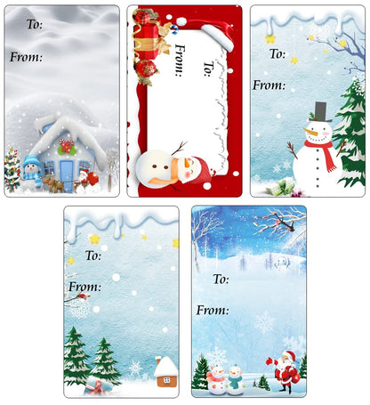 Christmas Snow Gift Tags - Self Adhesive Glossy Stickers, Xmas Present Labels. Set of 80 Labels. Merry Christmas Made in USA