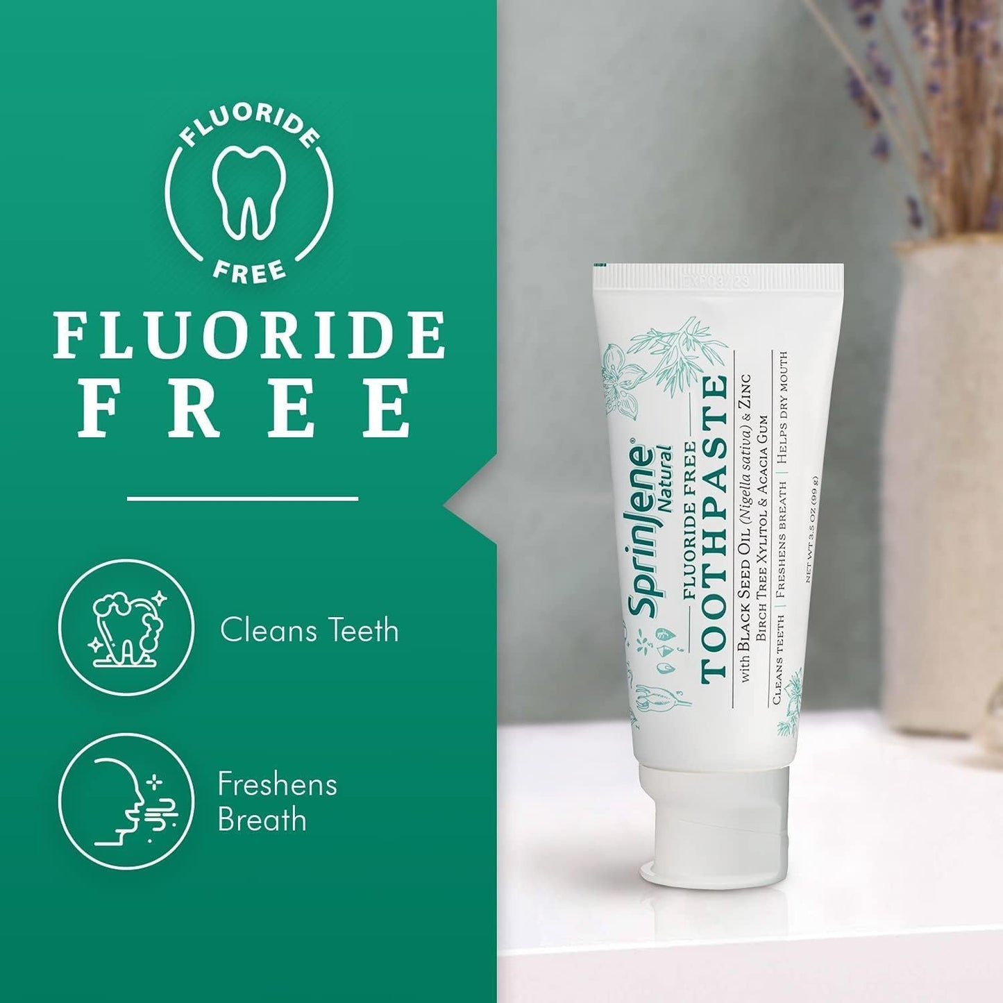 SprinJene Natural Toothpaste – Fluoride Free Clove & Mint Toothpaste for Healthy Gums & Fresh Breath – Gum Care with Patented Black Seed Oil & Zinc – Made in The USA (2 Pack)