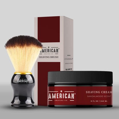 American Shaving Co. Sandalwood Shaving Cream For Men With Shaving Brush 8 oz, Made in USA, Easy Application, Quality Potent Ingredients, Non-GMO, GMP Certified, Cruelty-Free Products