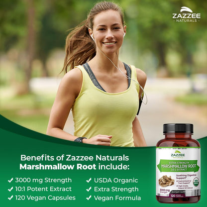 Zazzee USDA Organic Marshmallow Root 10:1 Extract, 3000 mg Strength, 120 Vegan Capsules, 4 Month Supply, Standardized, Concentrated 10X Extract, 100% Vegetarian, All-Natural, Non-GMO, Made in The USA