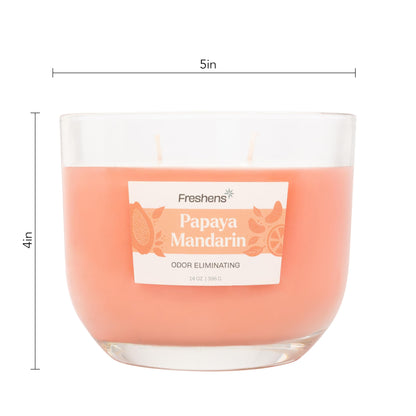 Carolina Freshens Papaya Mandarin Odor Eliminating Highly Fragranced Candle for Home Scented, Eliminates 90% of Pet, Smoke, Food and Other Smells Quickly, 2 Wick, 14 oz - Made in The USA