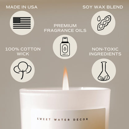 Sweet Water Decor Mulled Cider Soy Candle | Orange | Lemon | Cinnamon | Cranberry | Apple | Cedar | Amber Scented Candle for Home | 11oz White Jar Candle, 50+ Hour Burn Time, Made in The USA