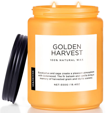 M&SENSE Fall Harvest Scented Candles, 19.4oz 110 Hours Large Natural Soy Long Lasting Slow Burning 2 Wick Scented Candle for Relaxing Stress Relief & Holiday