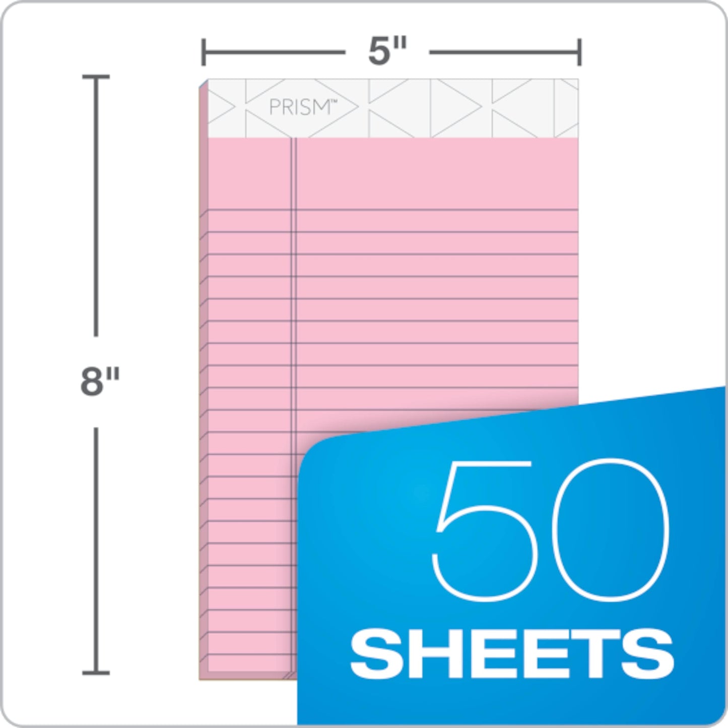 TOPS 5 x 8 Legal Pads, 6 Pack, Prism Brand, 2 Pink/2 Blue/2 Purple, Narrow Ruled, 50 Sheets Per Writing Pad, Made in USA (63016)