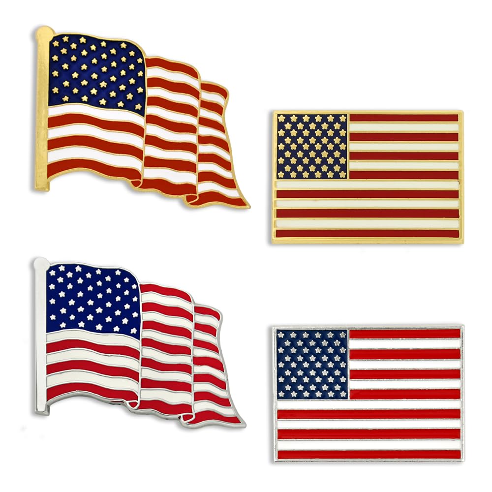 PinMart's 4 Pack Made in the USA American Flag Enamel Lapel Pins