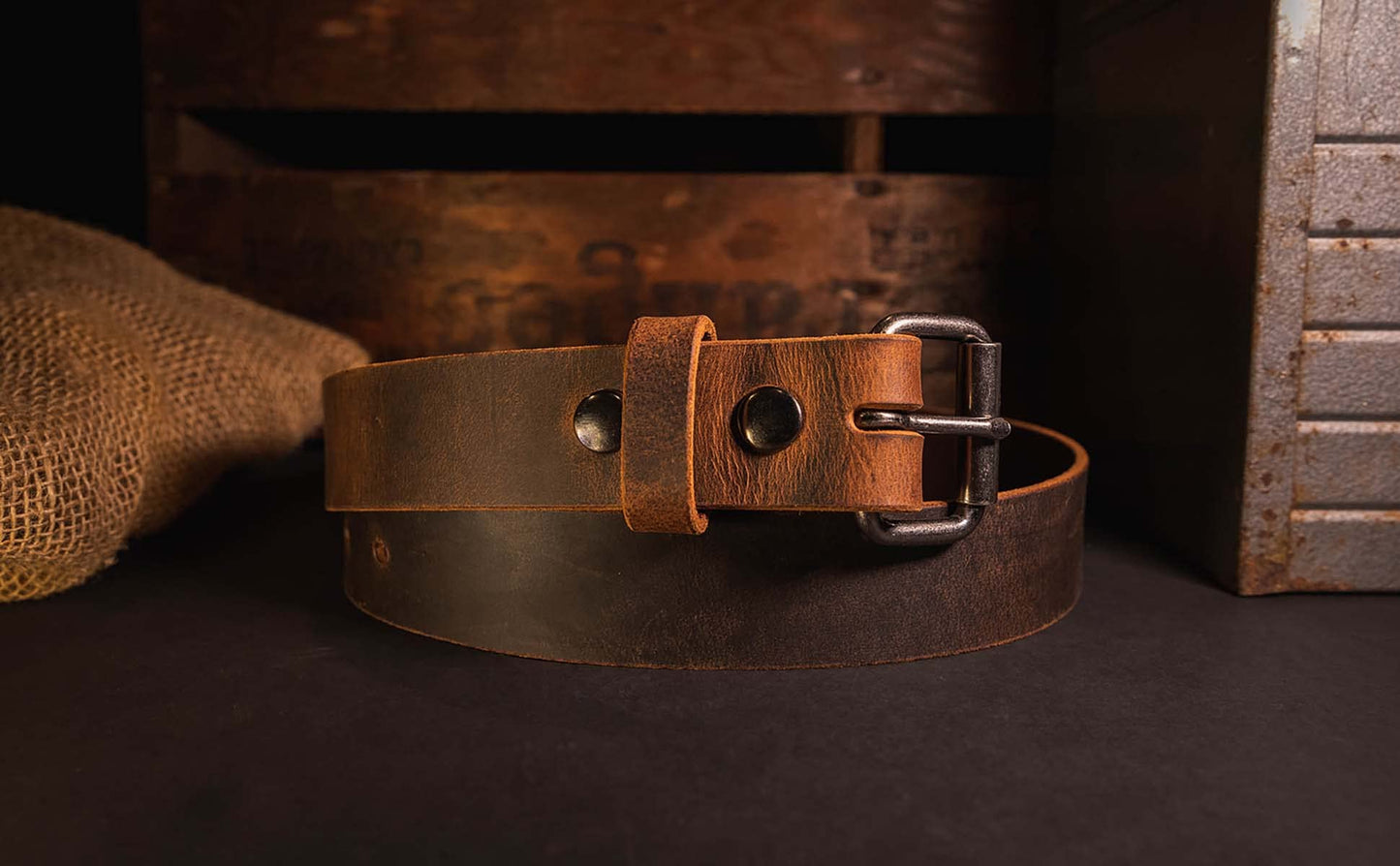 Men's Genuine Buffalo Leather Belt, 1 1/2" width, Handmade in the USA, By Amish (Black, 34" (Pants 30-31))