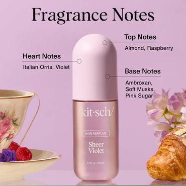 Kitsch Sheer Violet Hair Perfume for Women - Hair Spray & Body Mist - Clean, Deodorizing & Patented Odor-Eliminating Technology - Freshen Hair, Body & Pillows - Raspberry, Soft Musk Scent - 50ml