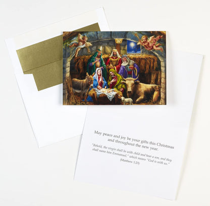 Vermont Christmas Company Box of 'In the Manger' Christmas Cards - 15 Cards & 16 Foil Envelopes