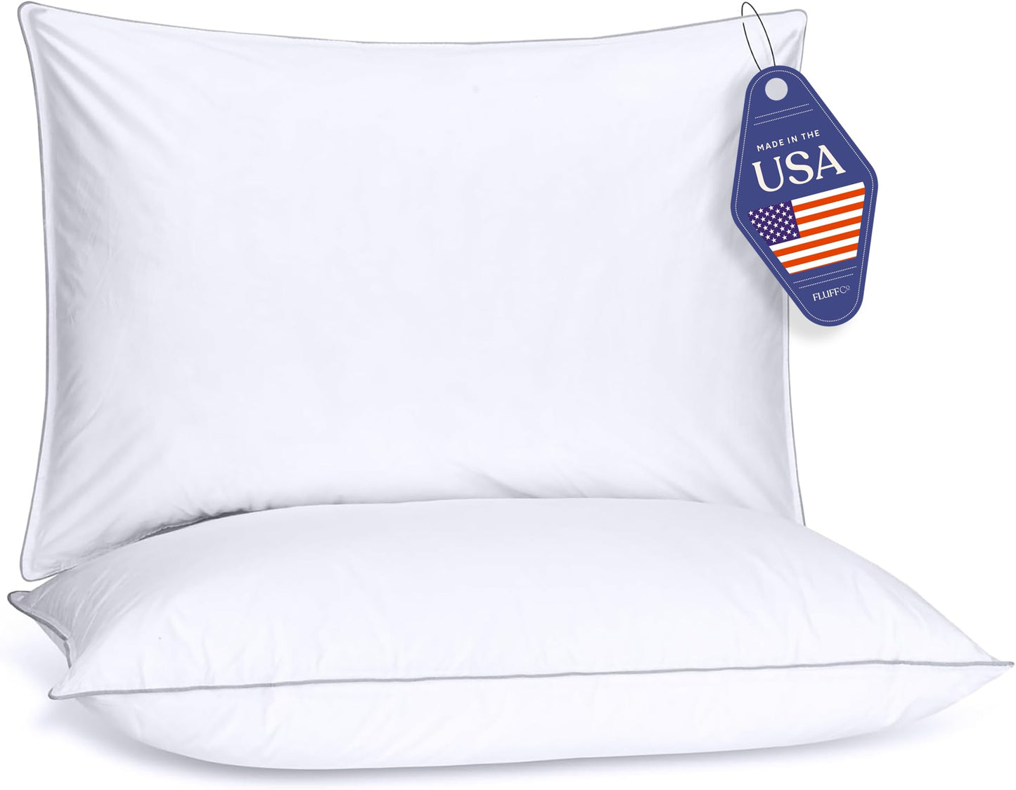 FluffCo Down Alternative Pillows King Size Set of 2 - King Bed Pillows for Sleeping - Made in USA - Cooling Surface and Machine Washable for Side, Back, and Stomach Sleepers