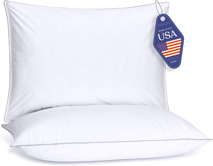 FluffCo Down Alternative Pillows King Size Set of 2 - King Bed Pillows for Sleeping - Made in USA - Cooling Surface and Machine Washable for Side, Back, and Stomach Sleepers
