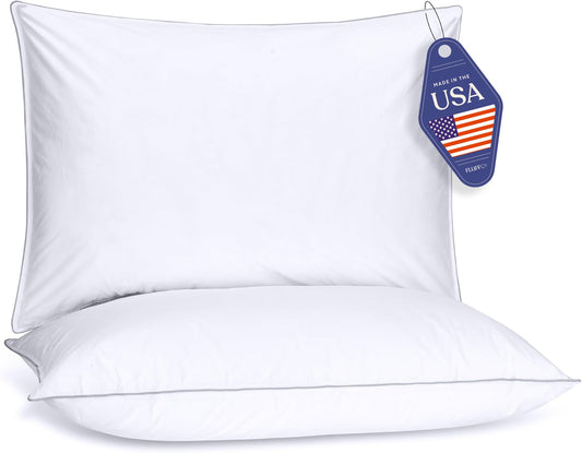 FluffCo Down Alternative Pillows King Size Set of 2 - King Bed Pillows for Sleeping - Made in USA - Cooling Surface and Machine Washable for Side, Back, and Stomach Sleepers