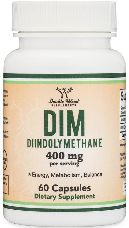 DIM Supplement for Women and Men (Diindolylmethane Estrogen Blocking Supplement, Hormonal Acne Treatment, Hormone Balance for Women) 400mg Servings, 200mg Per Capsule, 60 Capsules by Double Wood