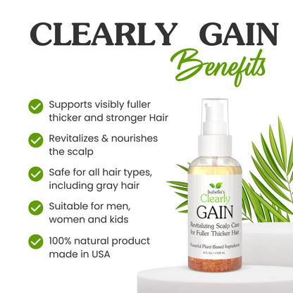 Isabella's Clearly GAIN, Hair Thickening Serum for Men and Women | Natural Herbal Scalp Oil with Castor, Jojoba, Clary Sage, Rosemary, Nettle Extract for Hair Loss, Thinning Hair | Made in USA