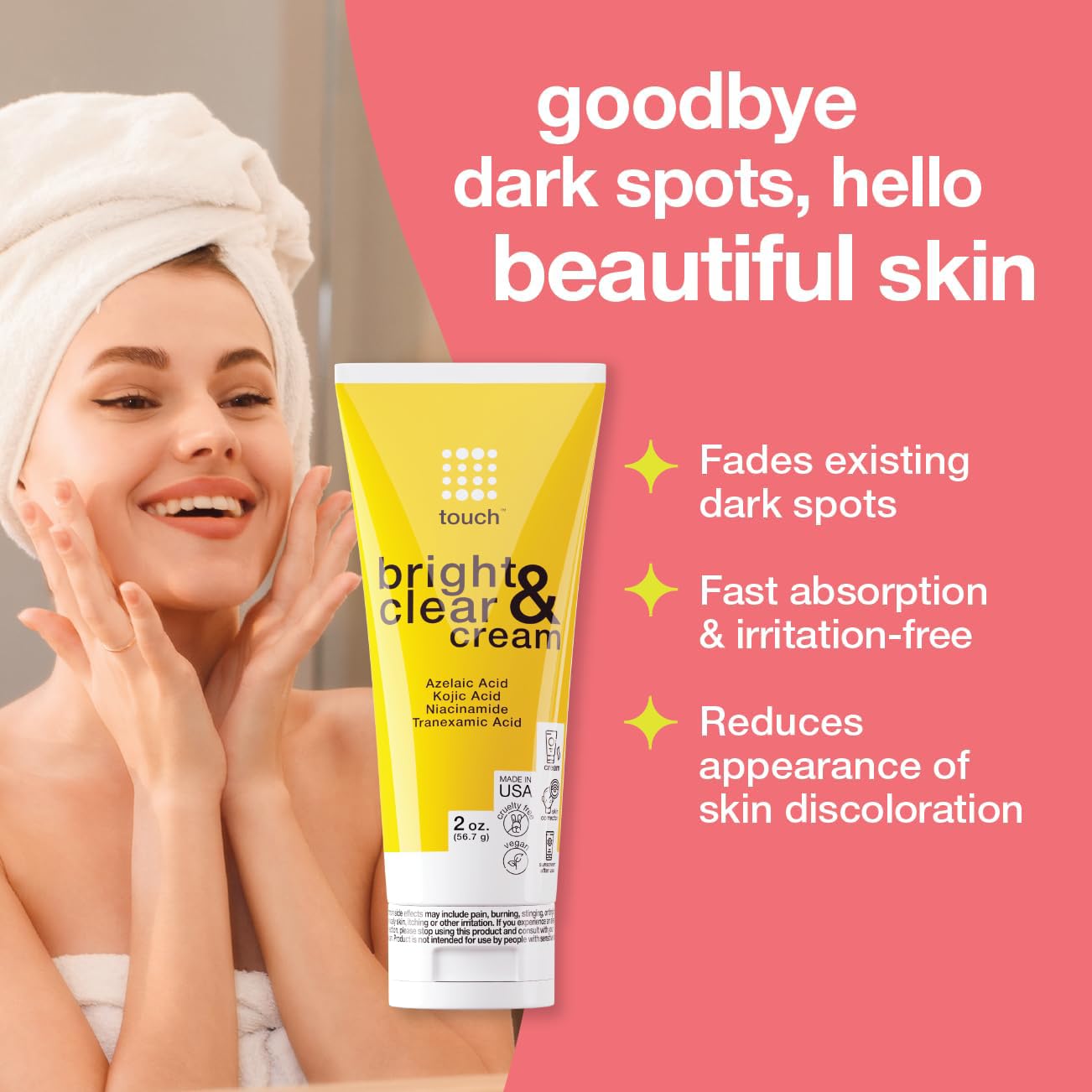 TOUCH Radiance Cream with Niacinamide, Kojic Acid, Tranexamic Acid & Azelaic Acid – Brightening Face Cream for Uneven Skin Tone – 2 oz