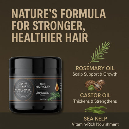 Ryan James Hair Styling Clay for Men – Premium Hair Clay with Natural Finish, Non-Greasy, Fresh Scent – Hair Strengthening & Moldable Styling Clay for Textured, Healthy-Looking Hair Made in USA