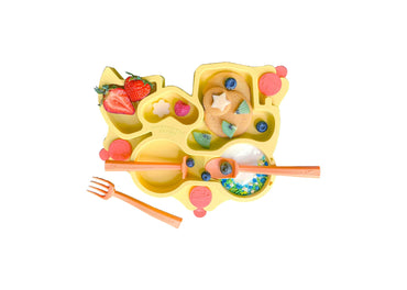 Constructive Eating Plate Made in USA | Constructive Baby | Kids Dinnerware Set, Yellow Truck Plate | Divided Suction Plates for Toddlers – Made with Materials Tested for Safety