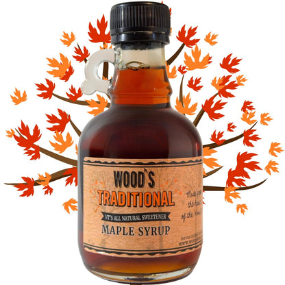 WOOD'S Vermont Maple Syrup – Traditional 100% Pure Maple Syrup | Small-Batch, Vegan Natural Sweetener | Grade A, Robust Taste | Perfect for Pancakes, Coffee, Cocktails & More | 8.45 Fl Oz (250mL)