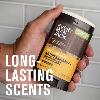 Every Man Jack Men’s Amber + Sandalwood Antiperspirant Deodorant – New & Improved Formula – Smooth Glide, 48-Hour Odor & Sweat Defense– 2.6 oz (2 Pack)