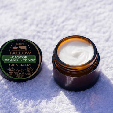 Untamed Organics Handmade Tallow, Castor Oil, and Frankincense Oil Skin Balm - 100% Grass-Fed Tallow for Skin Care - Face & Body Moisturizer for Sensitive Skin, Eczema All-Purpose Cream - 2 FL. oz.