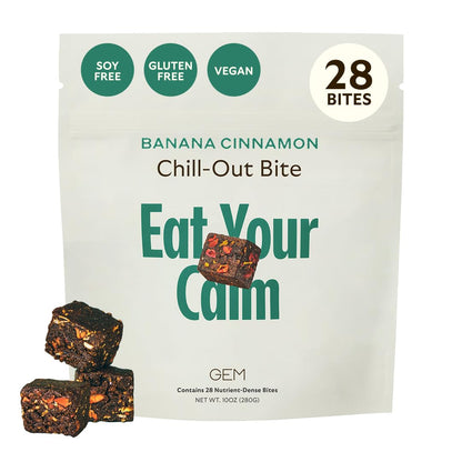 GEM Chill-Out Calm Bite | Supports Calm Mind & Clarity | Magnesium L-Threonate, Golden Chlorella, Lemon Balm | Holistic Non-Habit Forming | Gluten Free, Soy Free, Banana Cinnamon, 28 Servings
