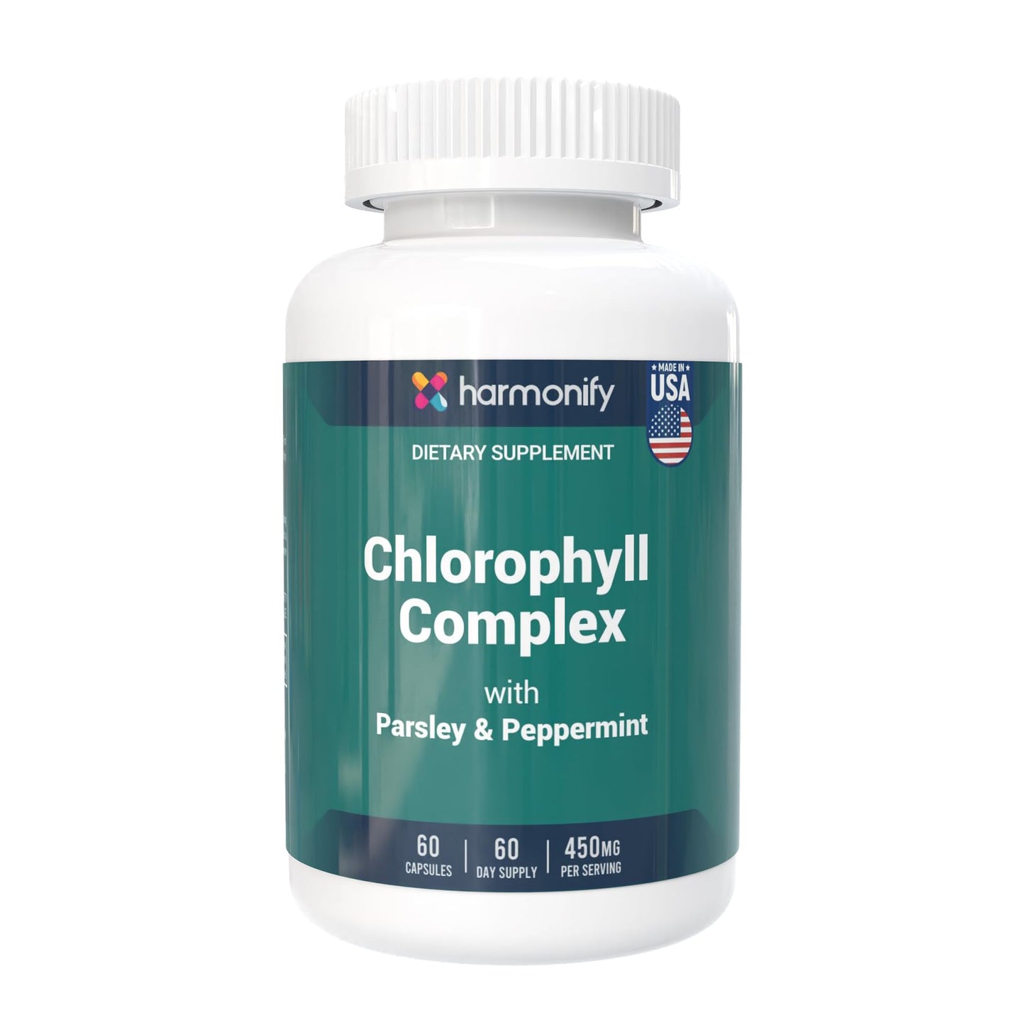 HARMONIFY Chlorophyll Capsules 450mg, Natural Chlorophyll Pills for Women & Men – Highly Bioavailable Chlorophyll Supplement – 120 Capsules