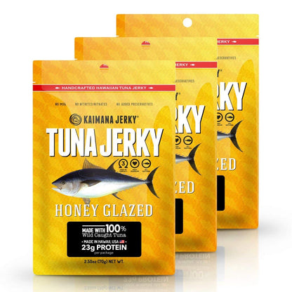 Kaimana Wild-Caught Ahi Tuna Jerky - Honey Glazed | Rich in Omega-3s & High in Protein | All-Natural & Organic Fish Jerky (3 pack, 2 oz)