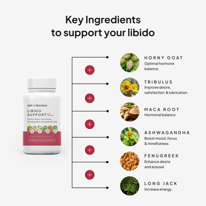 SELF NUTRITION Libido Support for Women, Sensitivity & Desire, Libido Booster for Women with Horny Goat Weed, maca, tribulus, ashwagandha & More - Vegan, USA, Keto, Third-Party Testing - 60 Capsules.