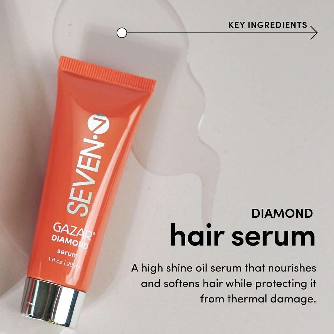 SEVEN Gazar Diamond Hair Serum for Frizzy and Damaged Hair Care, Anti Frizz, Smoothing, Shine Booster with Coconut & Macadamia Oil, Adds Heat Protection, Made in USA, 3.2oz