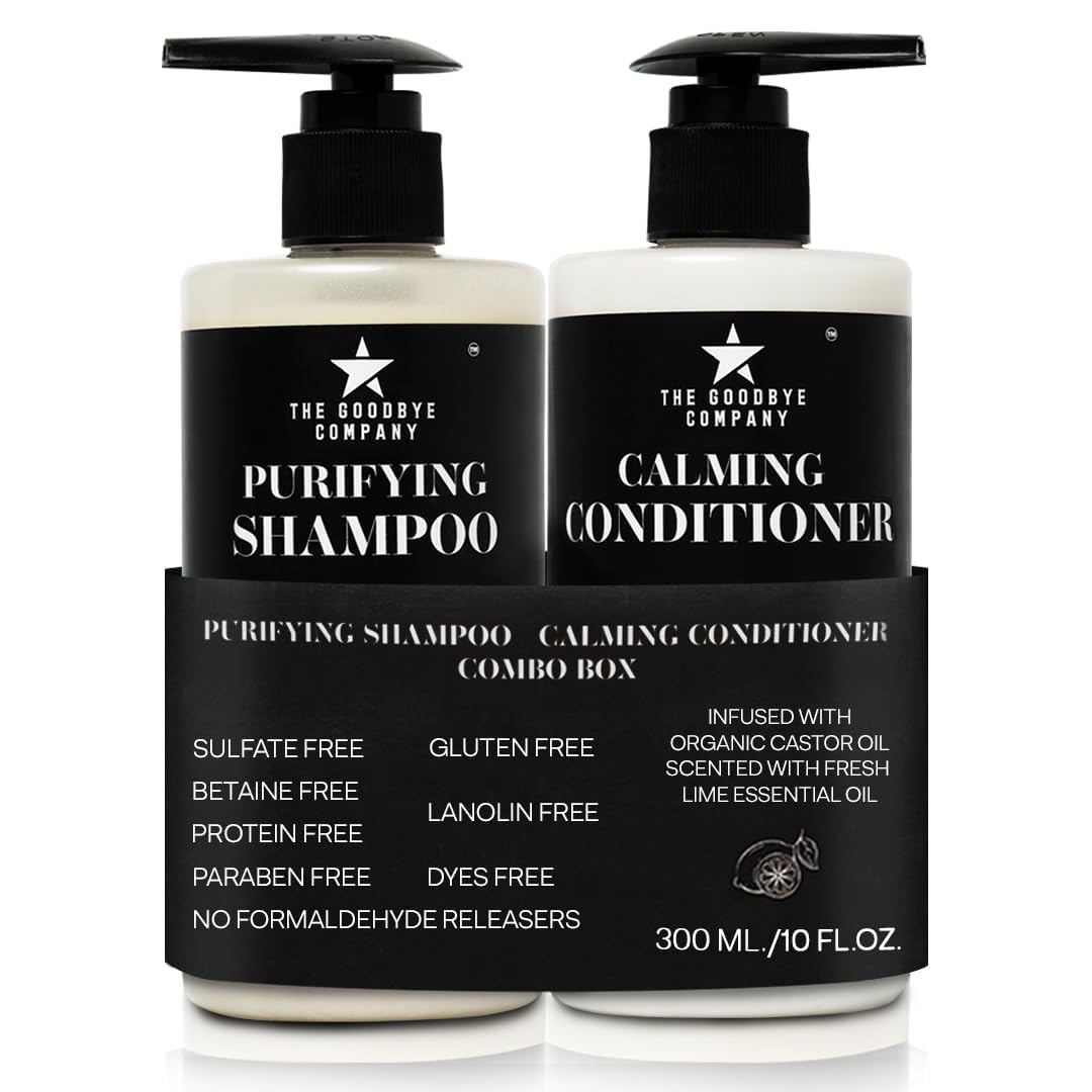 Castor Oil Shampoo and Conditioner Set; Dry Scalp Dandruff Treatment; Organic, Sulfate Free, Moisturizing Shampoo and Conditioner Set for Hair Care and Repair; Made in USA, 10 oz Bottles