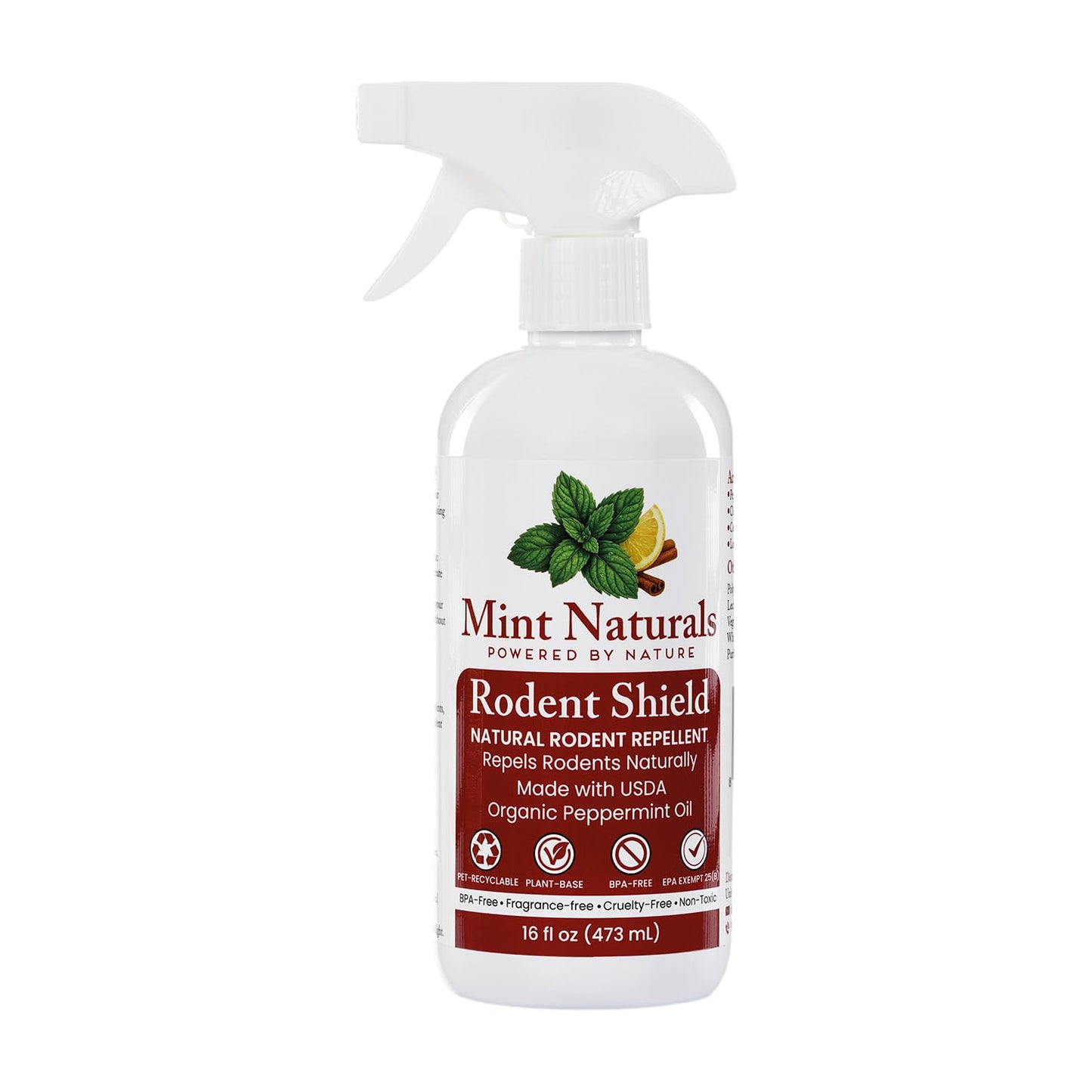 Mint Naturals Rodent Defense – Organic Peppermint Oil Mouse Repellent Spray, Natural Rodent & Mouse Repellent for Home, Garage, Car & RV, Indoor/Outdoor Rodent Spray, 16oz Made in USA