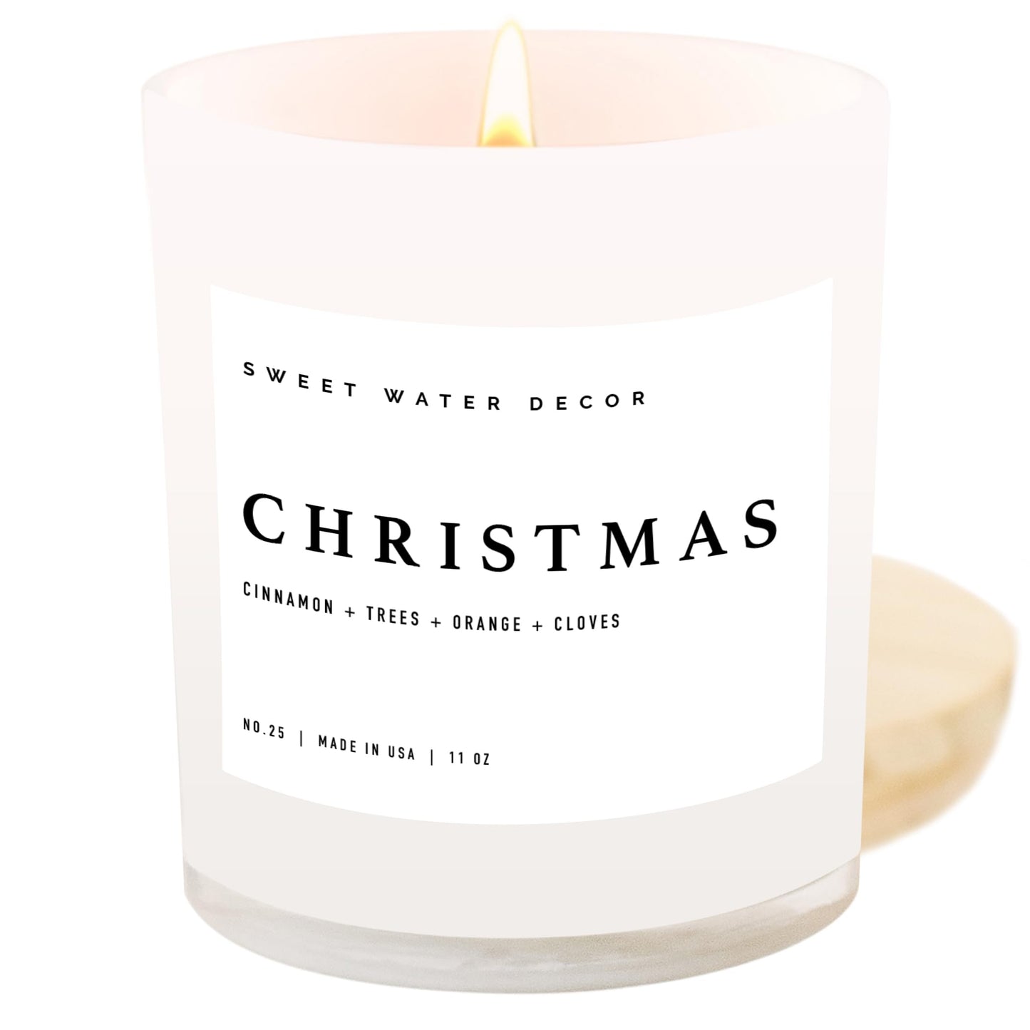 Sweet Water Decor Christmas Candle - Christmas Tree, Apple Cider, and Cinnamon, Winter Holiday Scented Soy Candles for Home - 11oz White Jar, 50+ Hour Burn Time, Made in The USA