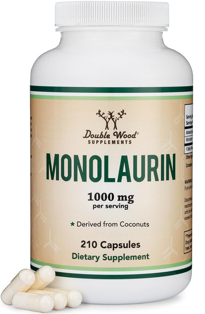 Monolaurin Immune Support Supplement 1,000mg per Serving, 210 Capsules (Vegan Safe, Non-GMO, Gluten Free) Immune Booster for Adults, Immune System Defense by Double Wood