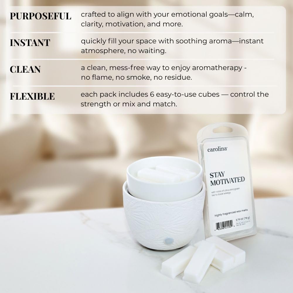 Carolina Stay Motivated Scented Wellness Wax Melts, Wax Melt Warmer Cubes, Long Lasting Scented Wax Warmer Cubes, 4 Pack, 6 Cubes Each - Made in The USA