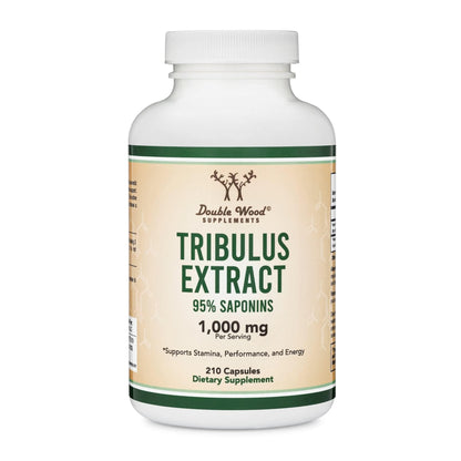 Tribulus Terrestris for Men (Purest 95% Saponin Content) 210 Capsules, 1,000mg Concentrated Fruit Extract (Third Party Tested, Vegan Safe, Non-GMO) for Stamina and Energy by Double Wood