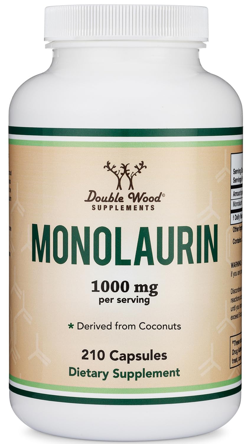 Monolaurin Immune Support Supplement 1,000mg per Serving, 210 Capsules (Vegan Safe, Non-GMO, Gluten Free) Immune Booster for Adults, Immune System Defense by Double Wood