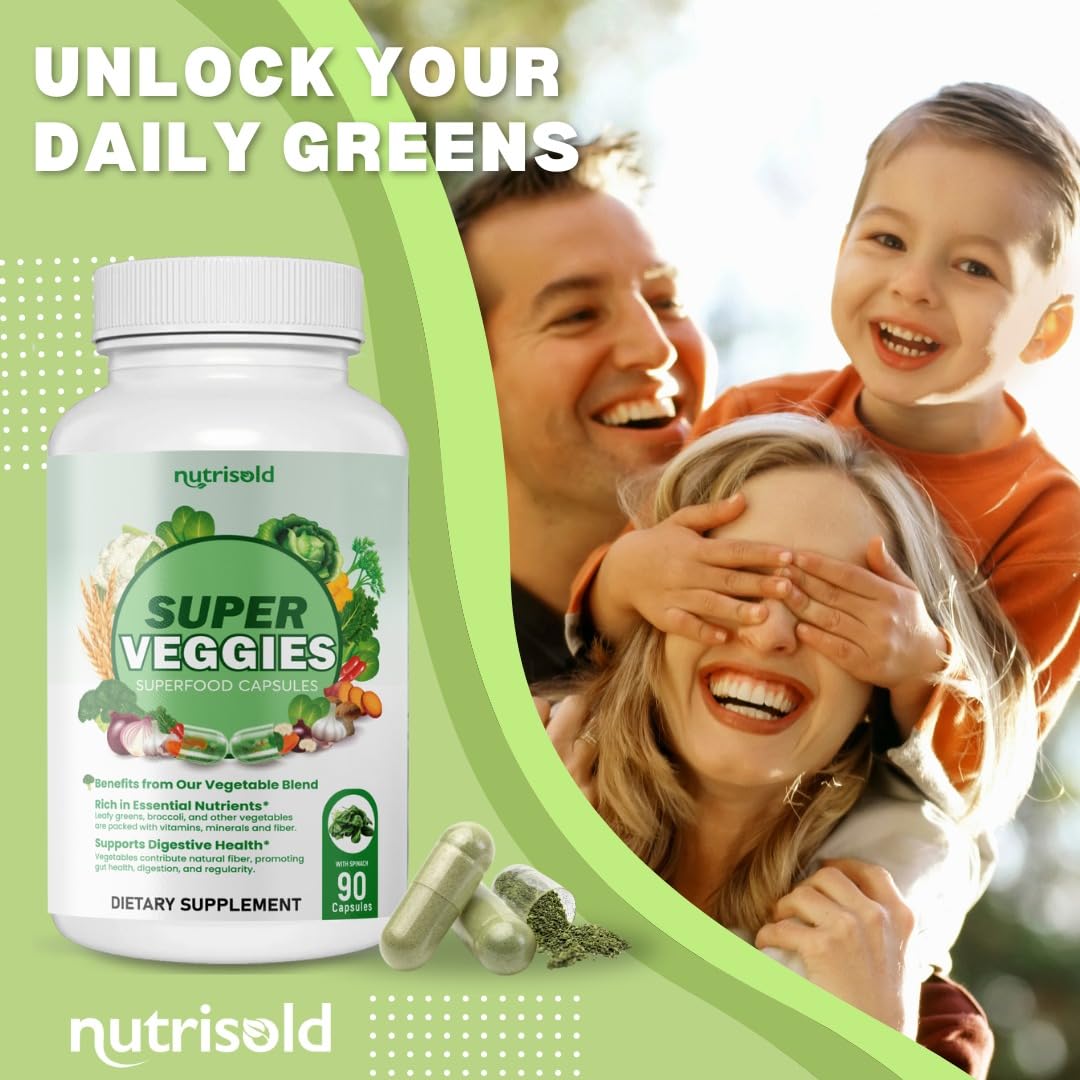 Nutrisold Fruits & Veggies Supplement – Packed with 30+ Whole Food Superfoods – Supports Energy, Immune & Digestion – 180 Capsules – Soy-Free, Non-GMO