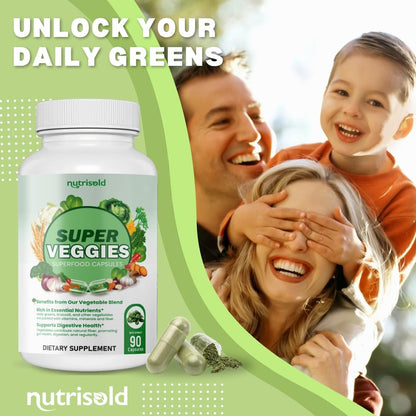 Nutrisold Fruits & Veggies Supplement – Packed with 30+ Whole Food Superfoods – Supports Energy, Immune & Digestion – 180 Capsules – Soy-Free, Non-GMO