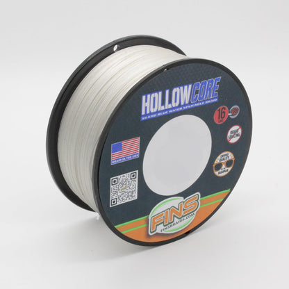 FINS Hollow Core Braided Fishing Line - USA Made, Spliceable Braid for Bluewater Angling, Superior Knotless Leader Transition - 16-Strand for Increased Reel Capacity - White - 130 lb - 100 Yds