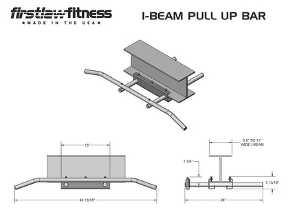 Firstlaw Fitness - 600 LBS Weight Limit - I-Beam Pull Up Bar - Long Bar with Bent Ends - Durable Rubber Grips - Red Label - Made in the USA!