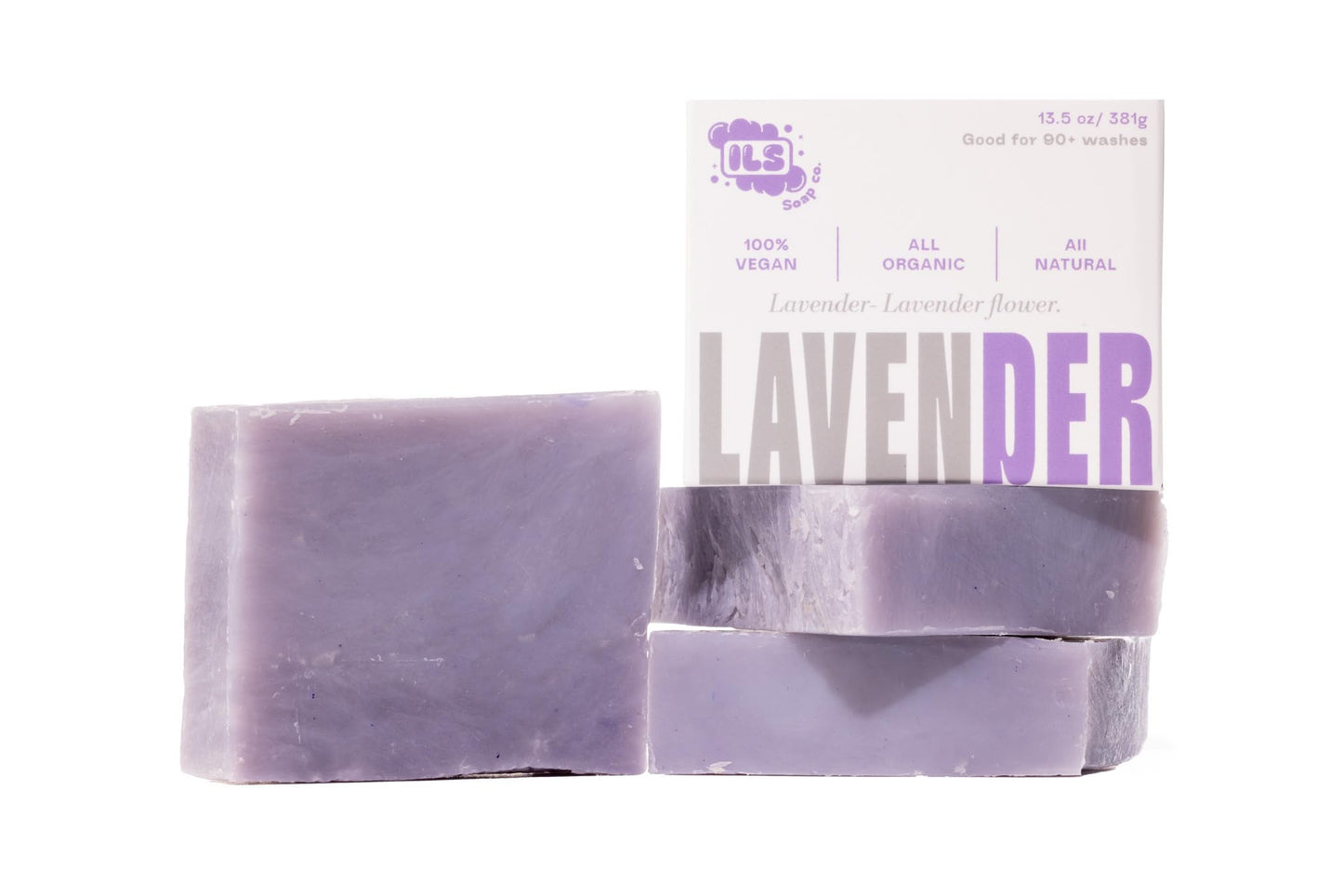 ILS Soap co - Lavender (Lavender Flower) All Natural Bar Soap for All Skin Types - Plant Based, Cold Process and Handmade in the USA (3 Pack)