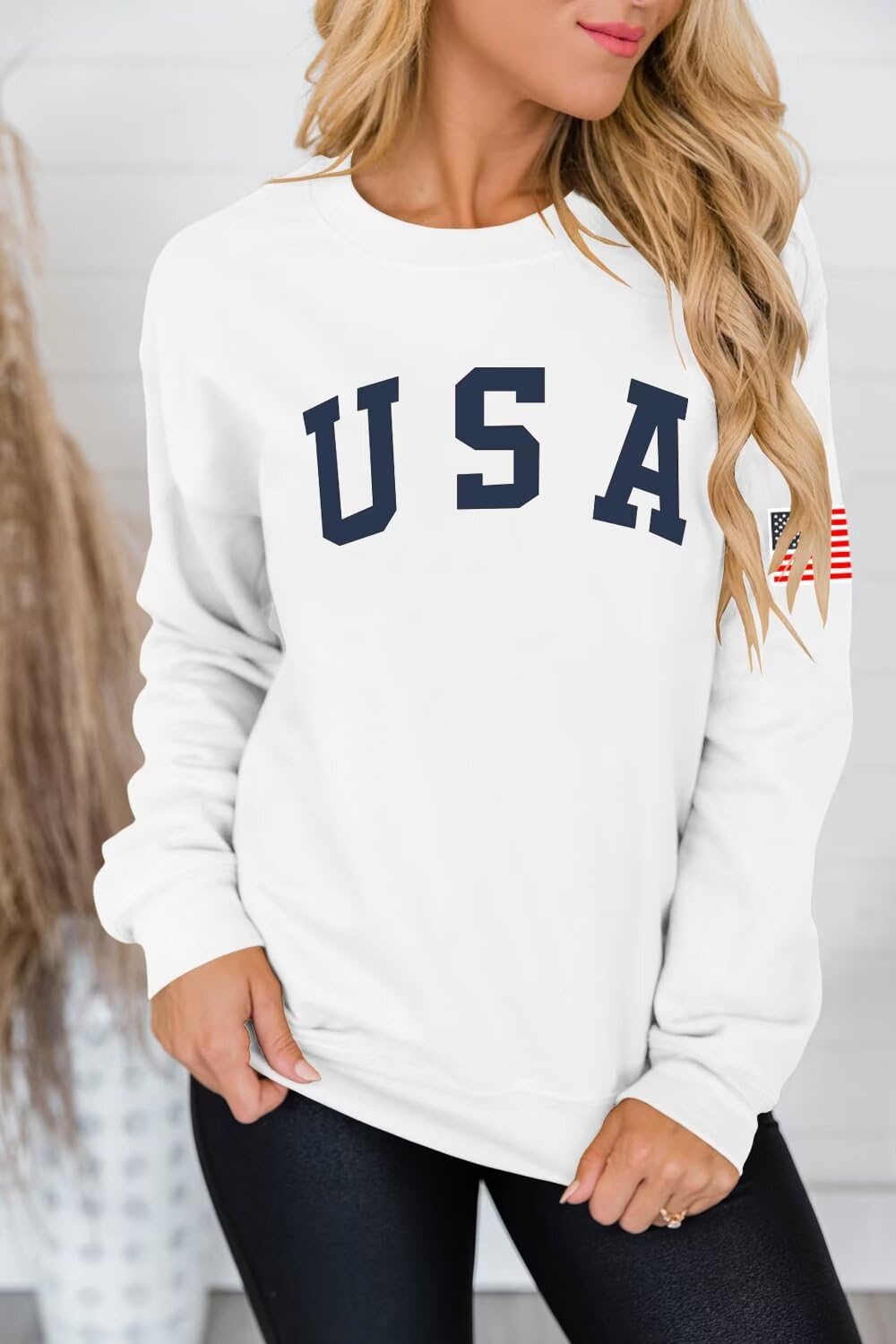 Dressmine Americana Clothes for Women Usa Crewneck Graphic Sweatshirt White Flag Shirt Flower White X-Large