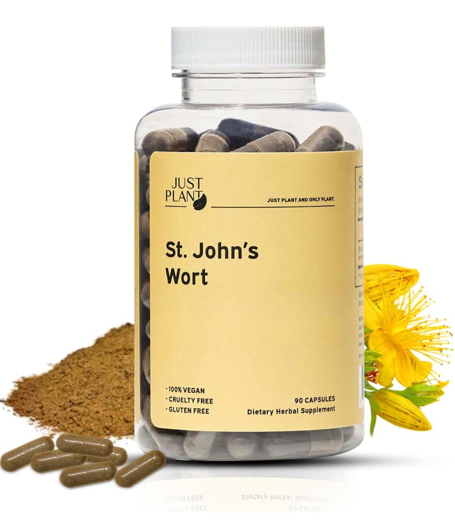 Just Plant St. John’s Wort Supplement 750 mg, 90 Vegan Capsules with Hypericum Perforatum Extract Herbal Mood & Stress Support Gluten-Free, Non-GMO