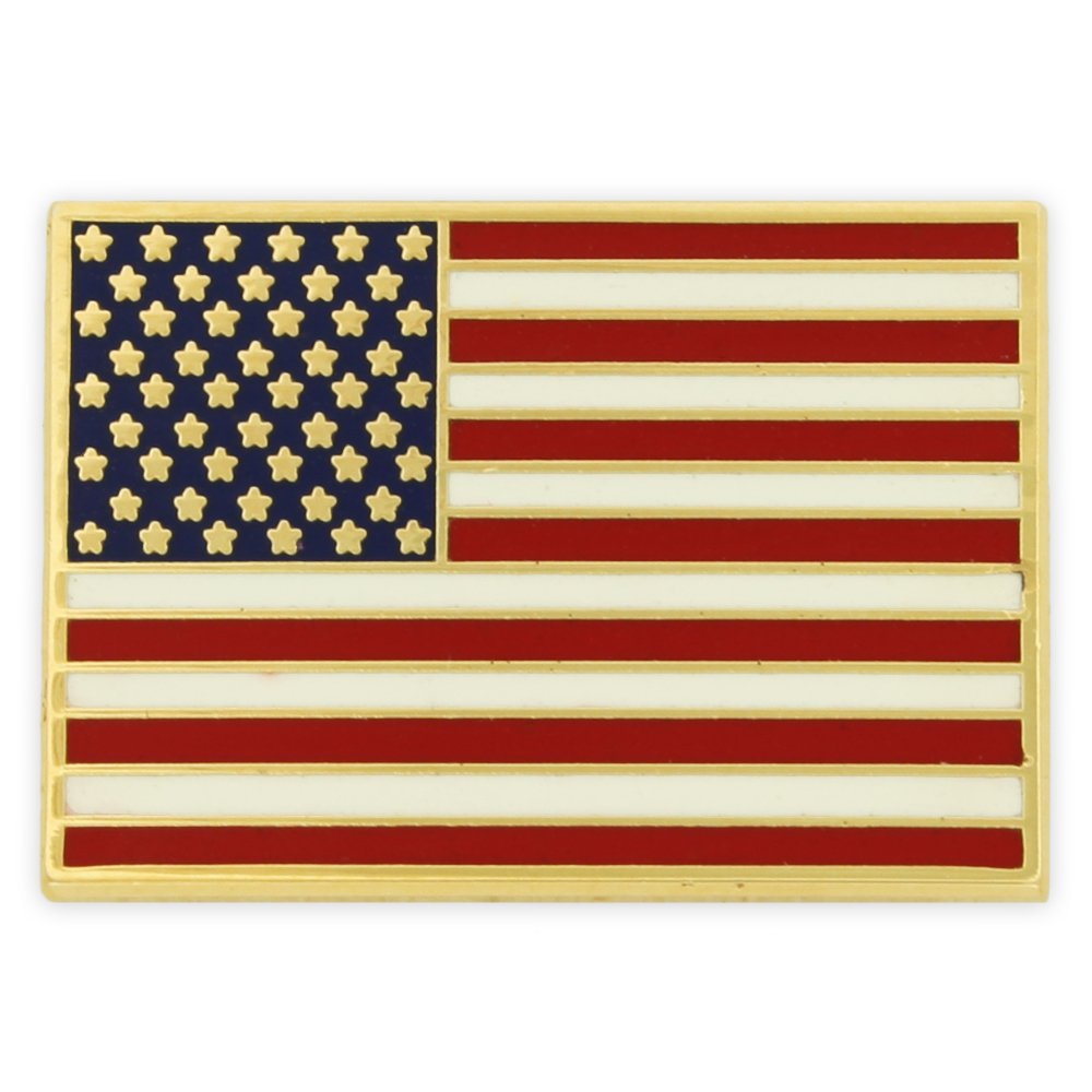 PinMart American Flag Lapel Pin – Made in the USA – Patriotic Rectangular United States Flag Gold Plated Enamel Pins for Coats, Suit Jackets and Lanyards